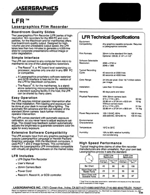 Lasergraphics LFR Film Recorder Brochure